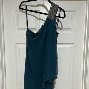 Calvin Klein One Shoulder Turqouise Mini Dress With Beading